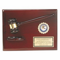Piano Finish Rosewood Gavel & Block on Plaque w/2" Insert Space (9"x12")